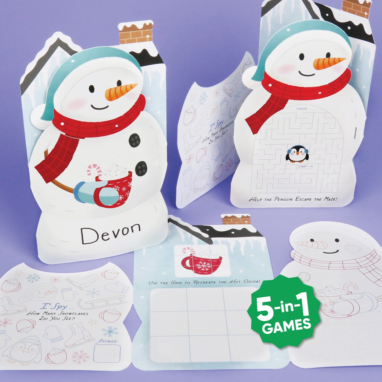 Big Dot of Happiness Snowman Activity Books, Holiday Games for Kids, 5-in-1 Holiday Game Bundle, Set of 10
